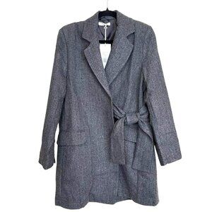 Thakoon Herringbone Side Tie Tie Gray Long Blazer Jacket NWT Medium